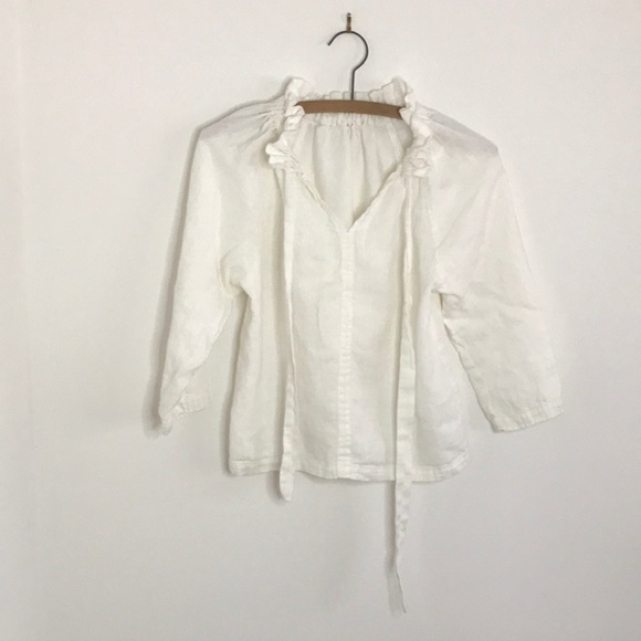Found Path Tops - 100% Linen Handmade Ruffle Blouse